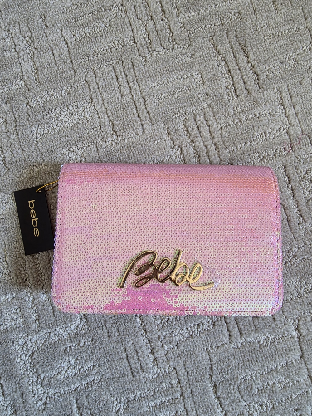 bebe Pink Sequin Crossbody Clutch